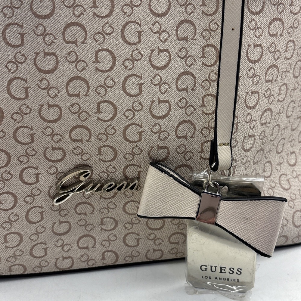 GUESS Logo Satchel Top Handle Bag Zip Closure Detachable Strap - Picture 2 of 16